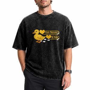 Funny Duck Lover Gift Washed Cotton T-Shirt Easily Distracted By Ducks