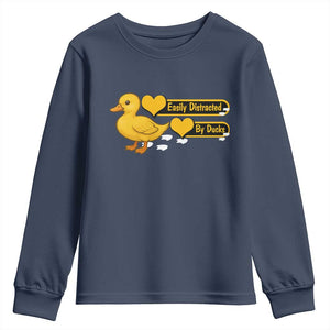 Funny Duck Lover Gift Youth Sweatshirt Easily Distracted By Ducks TS12 Navy Print Your Wear