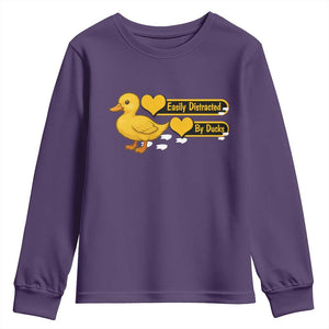 Funny Duck Lover Gift Youth Sweatshirt Easily Distracted By Ducks TS12 Purple Print Your Wear