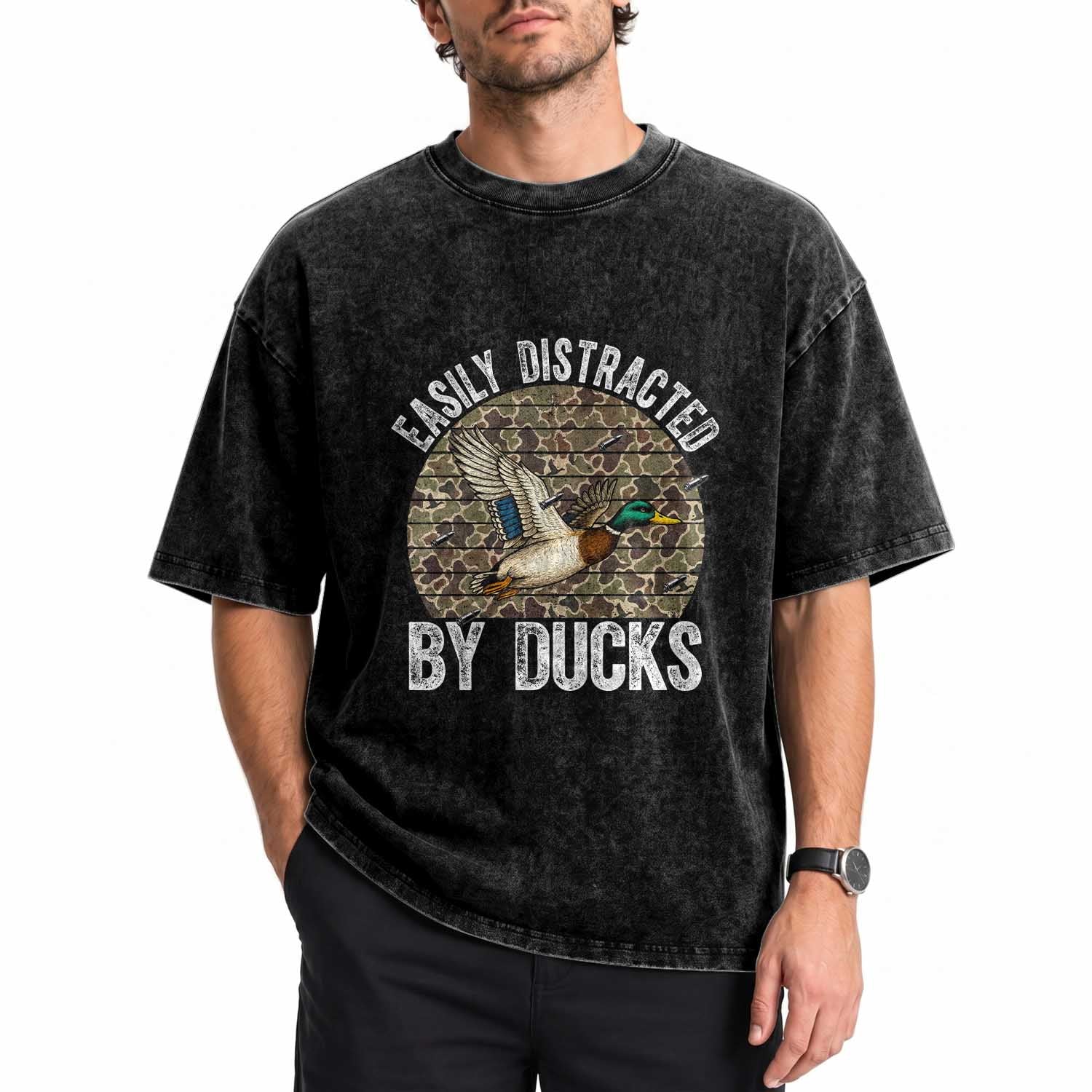 Duck Hunting Gift Washed Cotton T-Shirt Easily Distracted By Ducks