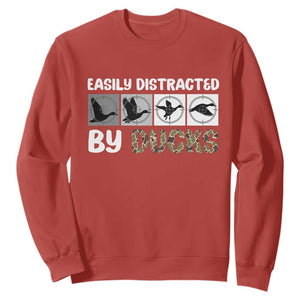 Funny Hunting Gift Sweatshirt Easily Distracted By Ducks Outdoor Lover TS12 Red Print Your Wear