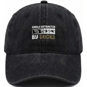 Funny Hunting Gift Washed Cotton Baseball Cap Easily Distracted By Ducks Outdoor Lover TS12 Washed Cap Universal Fit Black Print Your Wear
