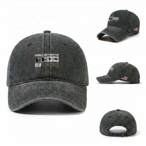 Funny Hunting Gift Washed Cotton Baseball Cap Easily Distracted By Ducks Outdoor Lover TS12 Washed Cap Universal Fit Dark Green Print Your Wear