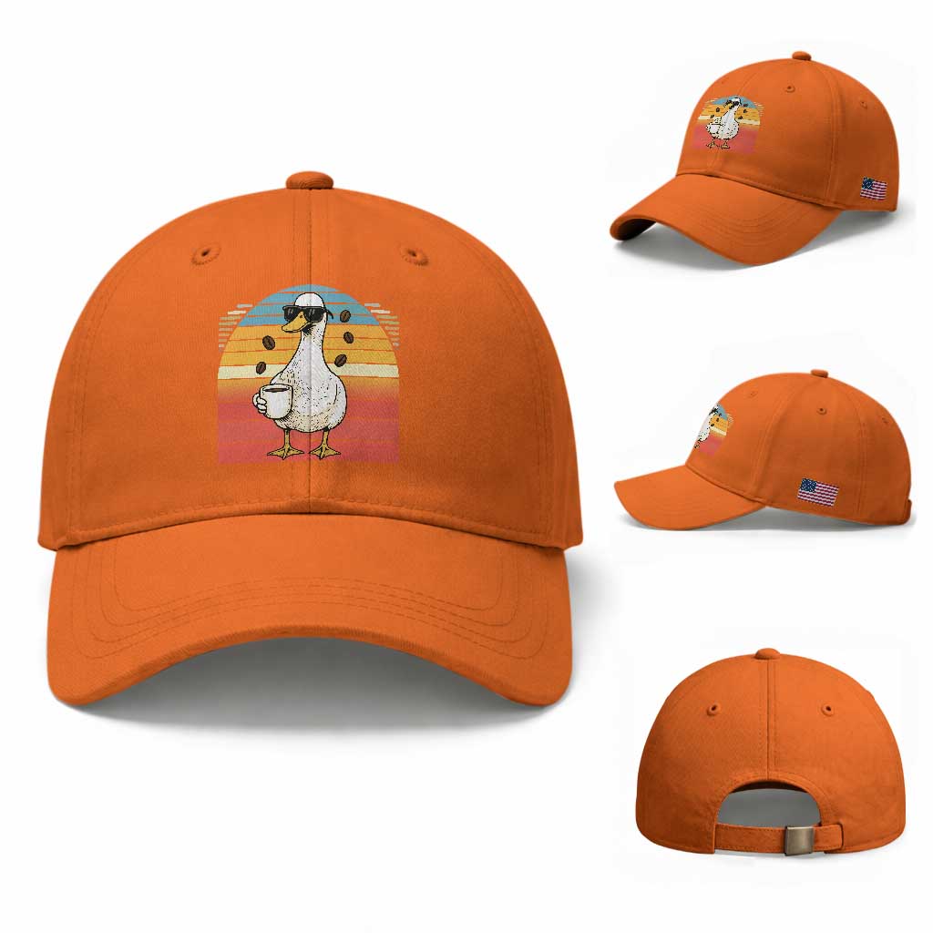 Funny Duck Drinking Baseball Cap Coffee Lover Gift TS12 Baseball Cap Universal Fit Orange Print Your Wear