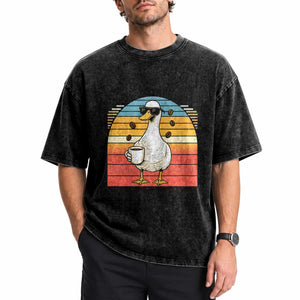Funny Duck Drinking Washed Cotton T-Shirt Coffee Lover Gift