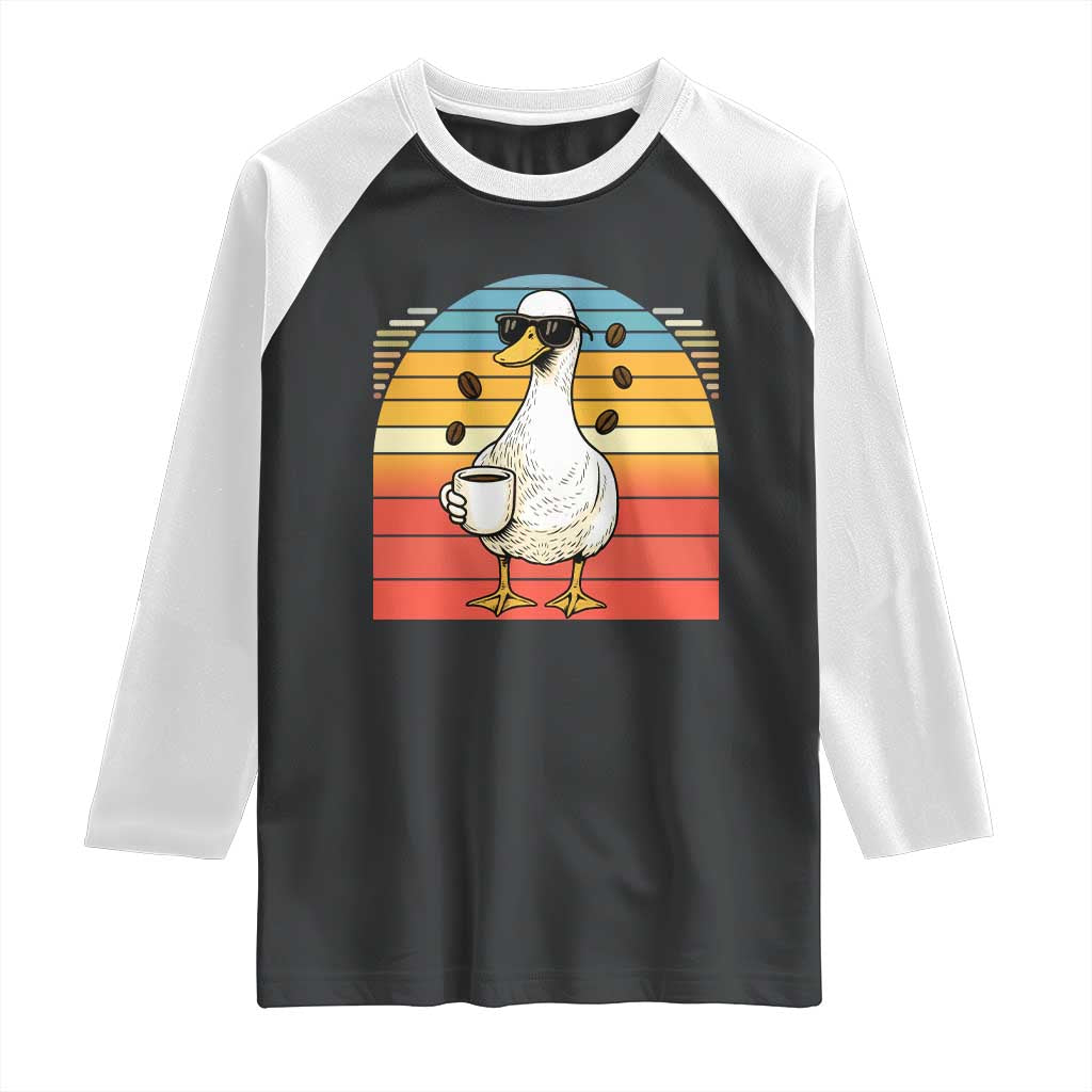 Funny Duck Drinking Raglan Shirt Coffee Lover Gift TS12 Black White Print Your Wear