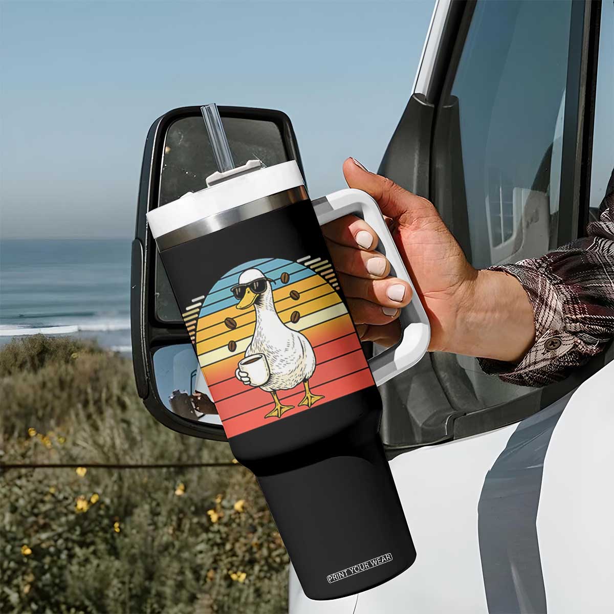 Funny Duck Drinking Tumbler With Handle Coffee Lover Gift TS12 Print Your Wear