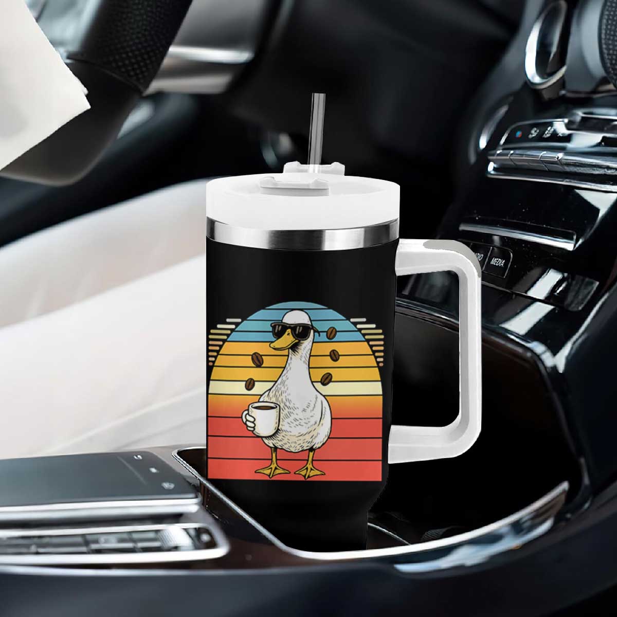 Funny Duck Drinking Tumbler With Handle Coffee Lover Gift TS12 Print Your Wear