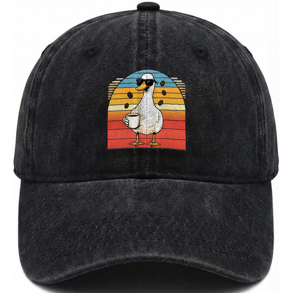 Funny Duck Drinking Washed Cotton Baseball Cap Coffee Lover Gift TS12 Print Your Wear