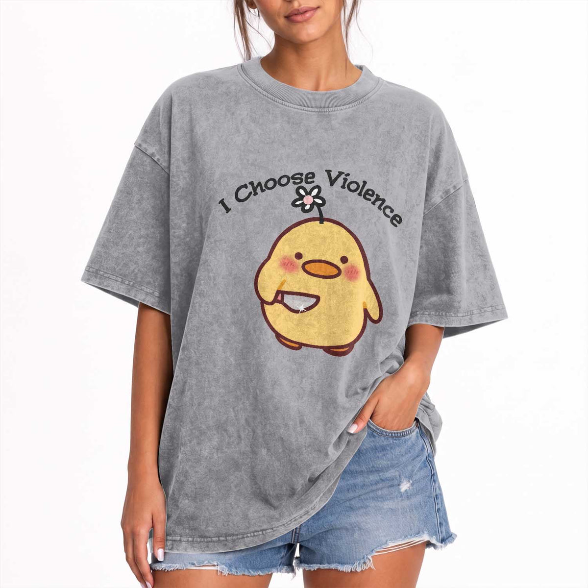 I Choose Violence Washed Cotton T-Shirt Funny Duck With Knife Gift