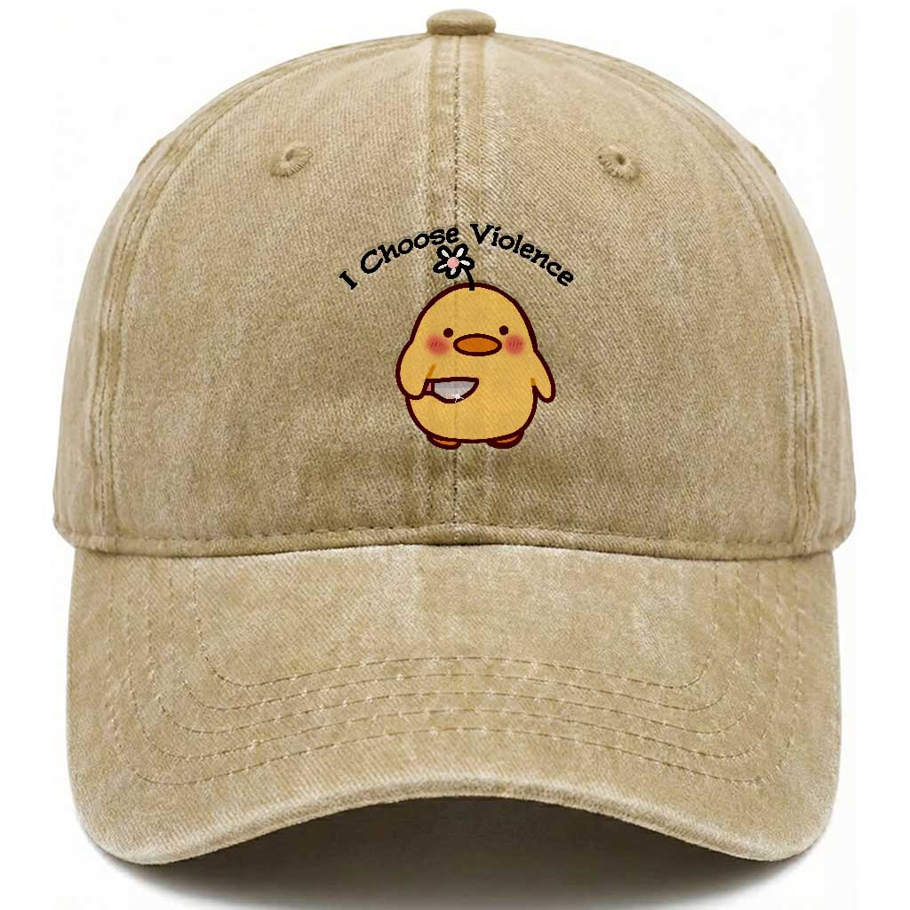 I Choose Violence Washed Cotton Baseball Cap Funny Duck With Knife Gift TS12 Print Your Wear