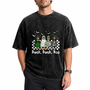 Halloween Duck Duck Boo Washed Cotton T-Shirt Funny Spooky Gift