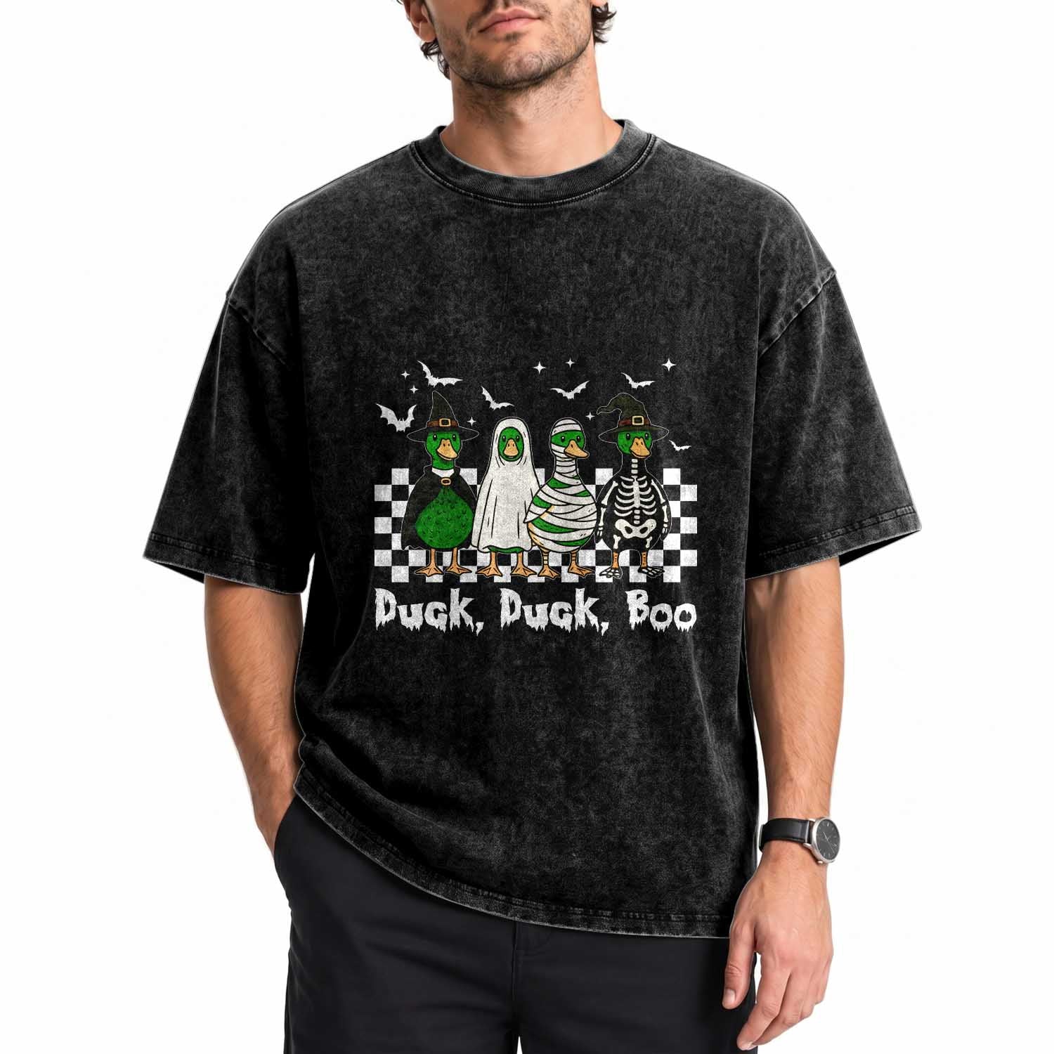Halloween Duck Duck Boo Washed Cotton T-Shirt Funny Spooky Gift