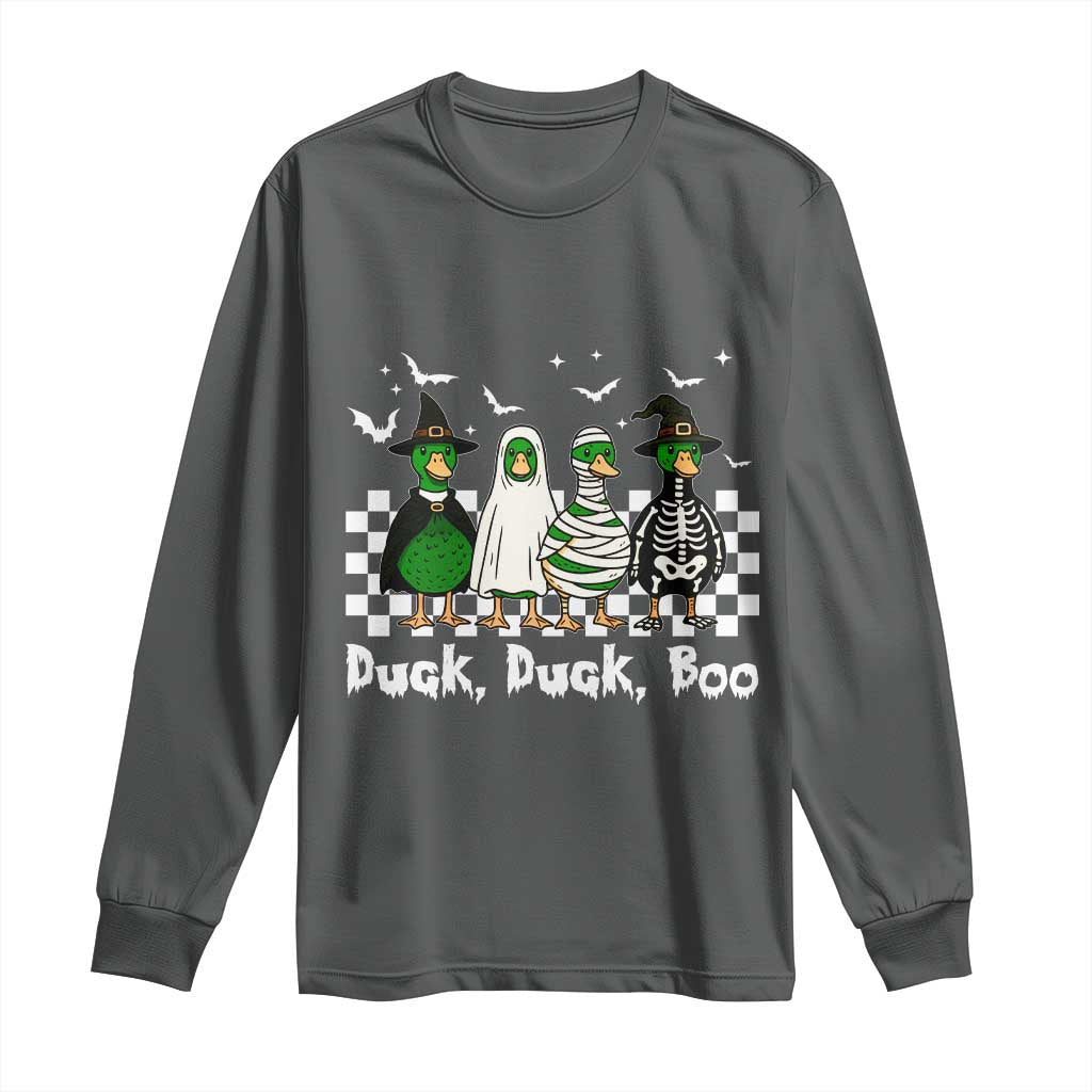 Halloween Duck Duck Boo Long Sleeve Shirt Funny Spooky Gift TS12 Dark Heather Print Your Wear