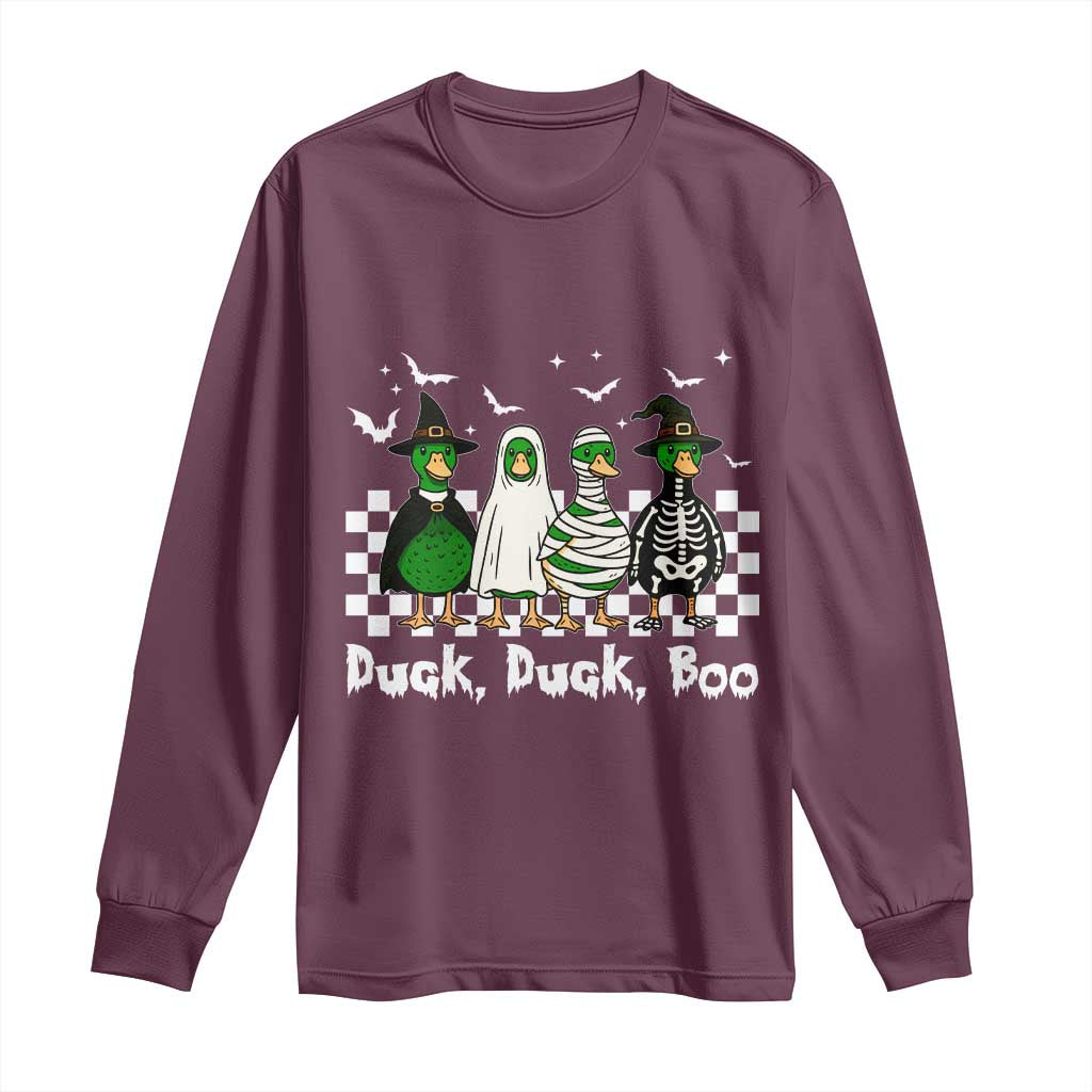 Halloween Duck Duck Boo Long Sleeve Shirt Funny Spooky Gift TS12 Maroon Print Your Wear