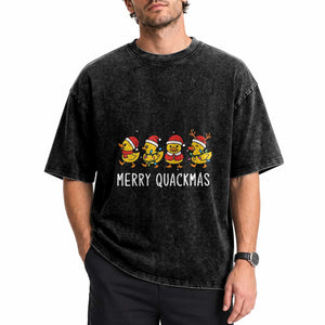 Funny Christmas Duck Washed Cotton T-Shirt Merry Quackmas Gift