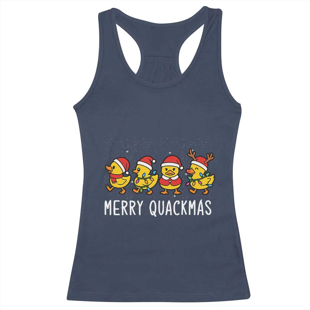 Funny Christmas Duck Racerback Tank Top Merry Quackmas Gift TS12 Navy Print Your Wear