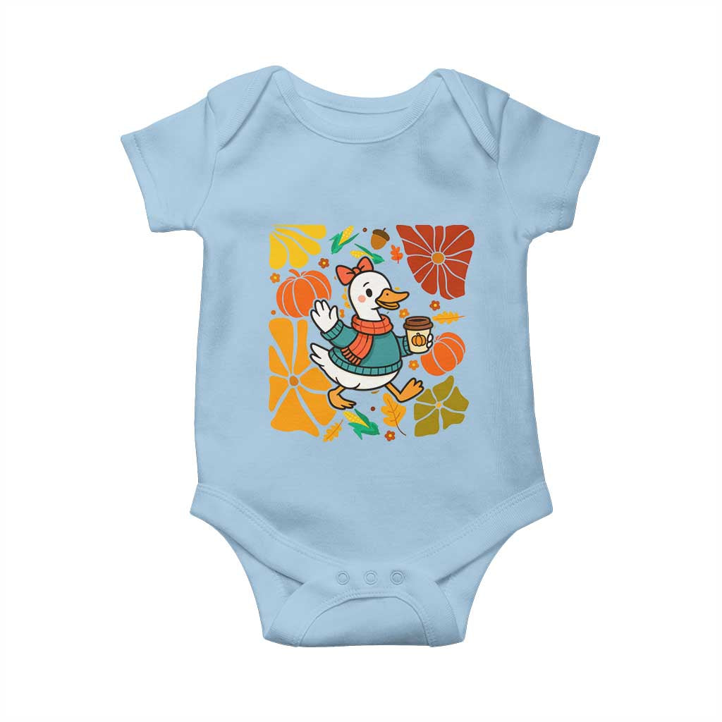 Thanksgiving Duck Lover Gift Baby Onesie Cute Duck Drinking Coffee TS12 Light Blue Print Your Wear