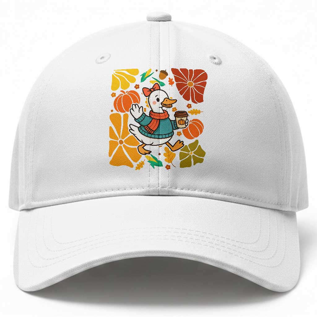 Thanksgiving Duck Lover Gift Baseball Cap Cute Duck Drinking Coffee TS12 Print Your Wear