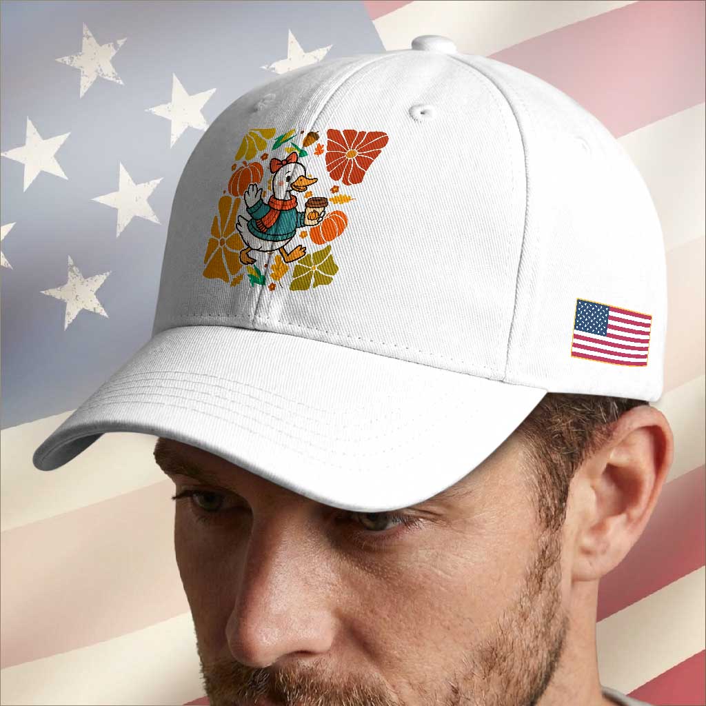Thanksgiving Duck Lover Gift Baseball Cap Cute Duck Drinking Coffee TS12 Print Your Wear