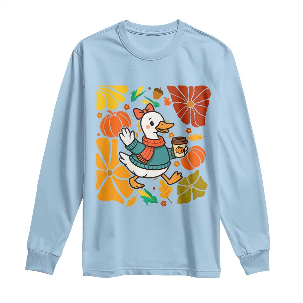 Thanksgiving Duck Lover Gift Long Sleeve Shirt Cute Duck Drinking Coffee TS12 Light Blue Print Your Wear