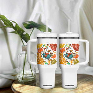 Thanksgiving Duck Lover Gift Tumbler With Handle Cute Duck Drinking Coffee TS12 Print Your Wear