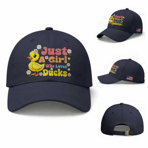 Duck Lover Gift Baseball Cap Just A Girl Who Loves Ducks TS12 Baseball Cap Universal Fit Navy Print Your Wear
