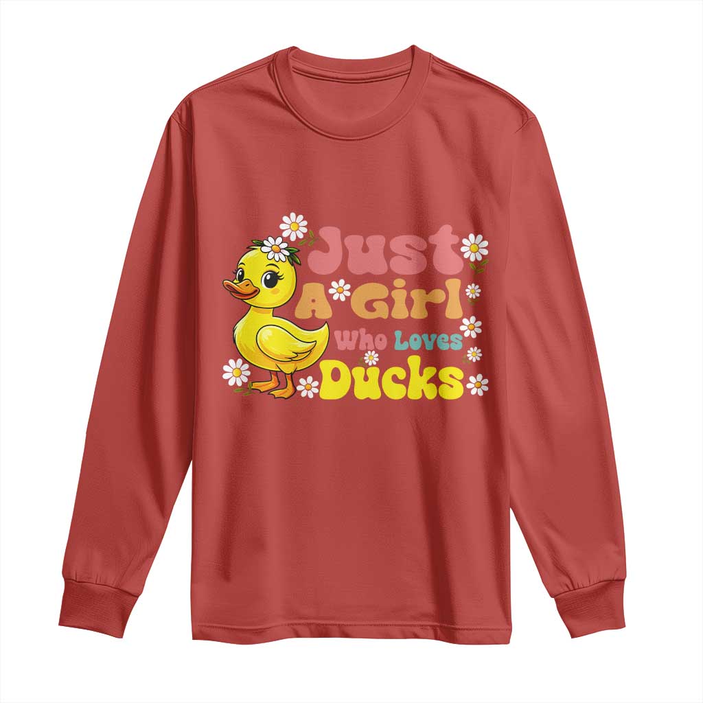 Duck Lover Gift Long Sleeve Shirt Just A Girl Who Loves Ducks TS12 Red Print Your Wear