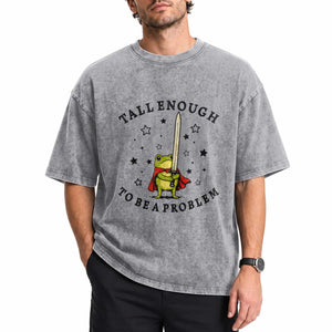 Funny Tall Enough To Be A Problem Washed Cotton T-Shirt Frog Sword Knight Medieval Fantasy Gift
