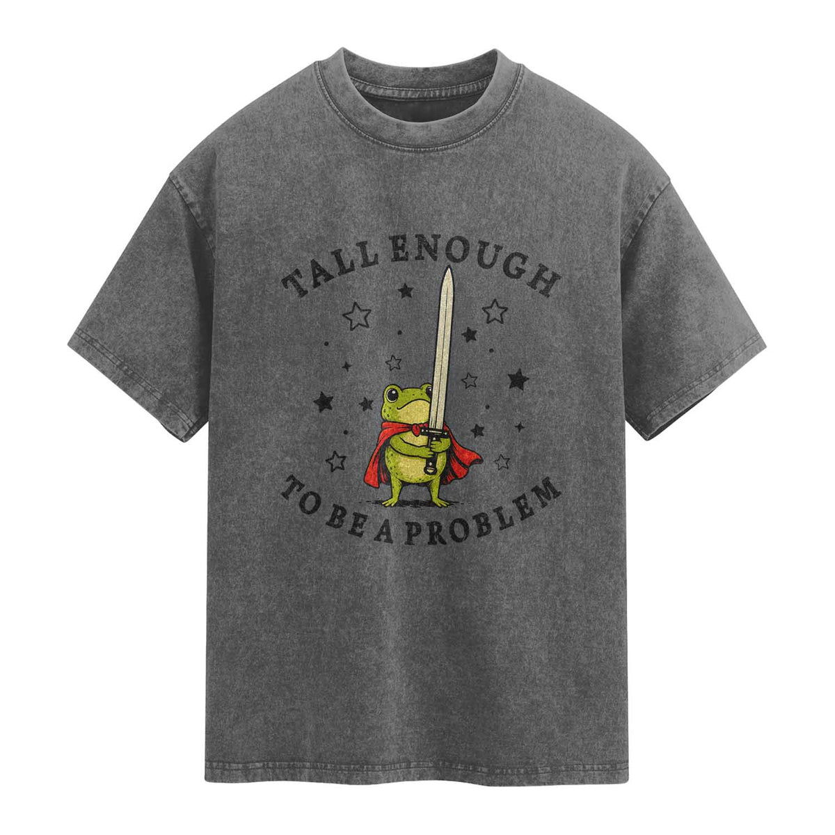 Funny Tall Enough To Be A Problem Washed Cotton T-Shirt Frog Sword Knight Medieval Fantasy Gift