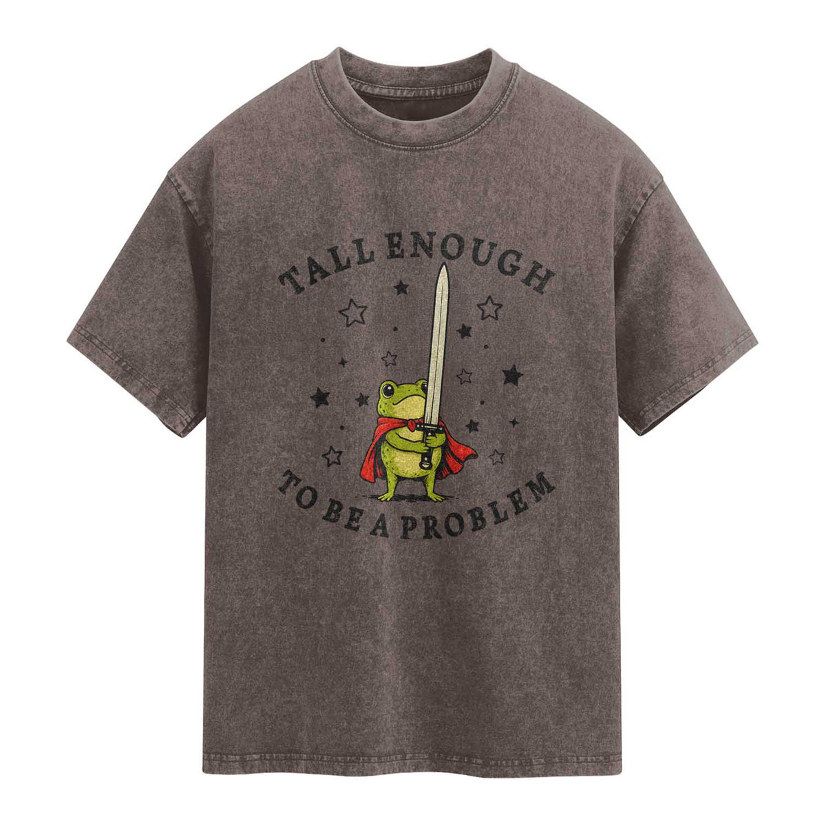 Funny Tall Enough To Be A Problem Washed Cotton T-Shirt Frog Sword Knight Medieval Fantasy Gift