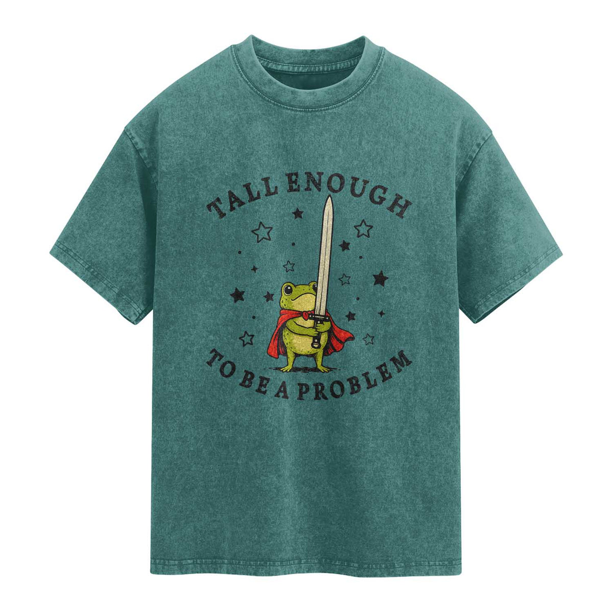 Funny Tall Enough To Be A Problem Washed Cotton T-Shirt Frog Sword Knight Medieval Fantasy Gift
