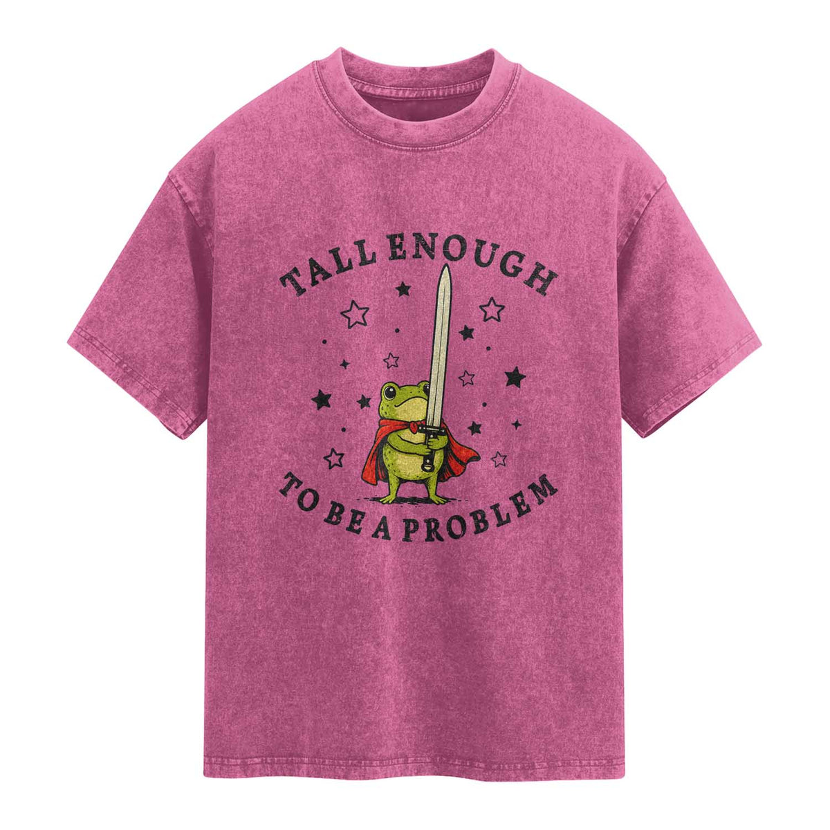 Funny Tall Enough To Be A Problem Washed Cotton T-Shirt Frog Sword Knight Medieval Fantasy Gift