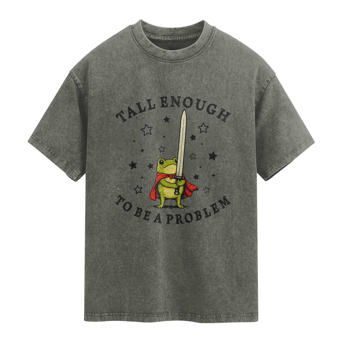 Funny Tall Enough To Be A Problem Washed Cotton T-Shirt Frog Sword Knight Medieval Fantasy Gift