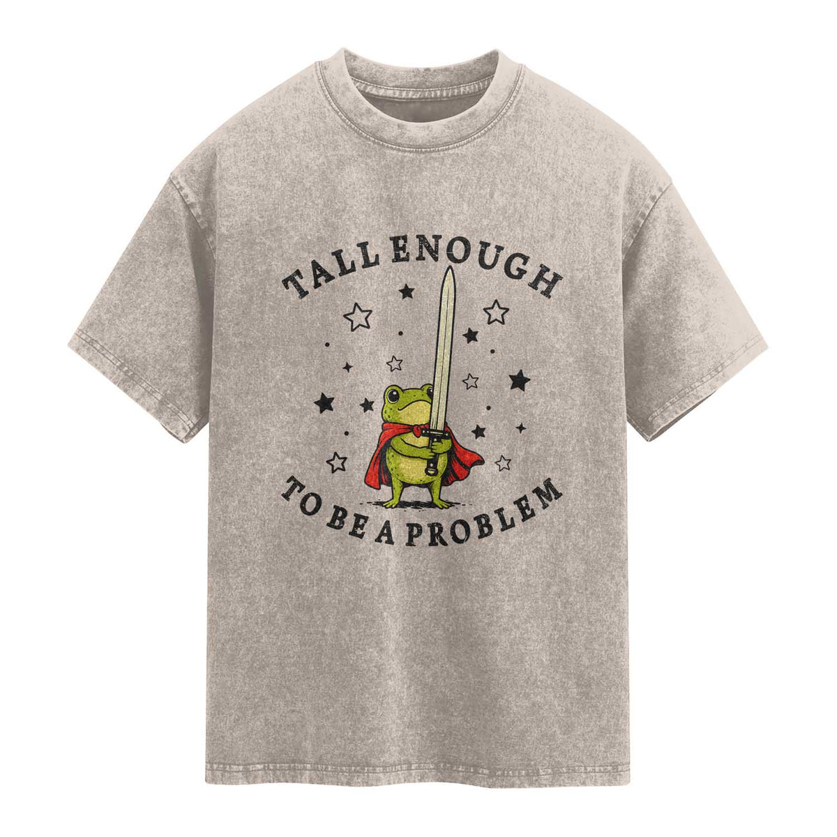 Funny Tall Enough To Be A Problem Washed Cotton T-Shirt Frog Sword Knight Medieval Fantasy Gift