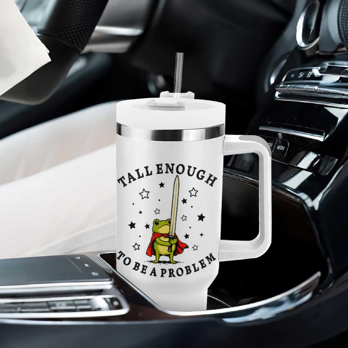 Funny Tall Enough To Be A Problem Tumbler With Handle Frog Sword Knight Medieval Fantasy Gift TS12 Print Your Wear