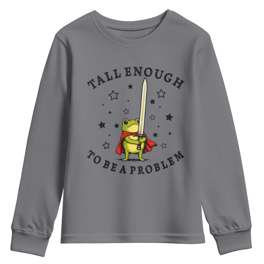 Funny Tall Enough To Be A Problem Youth Sweatshirt Frog Sword Knight Medieval Fantasy Gift TS12 Charcoal Print Your Wear