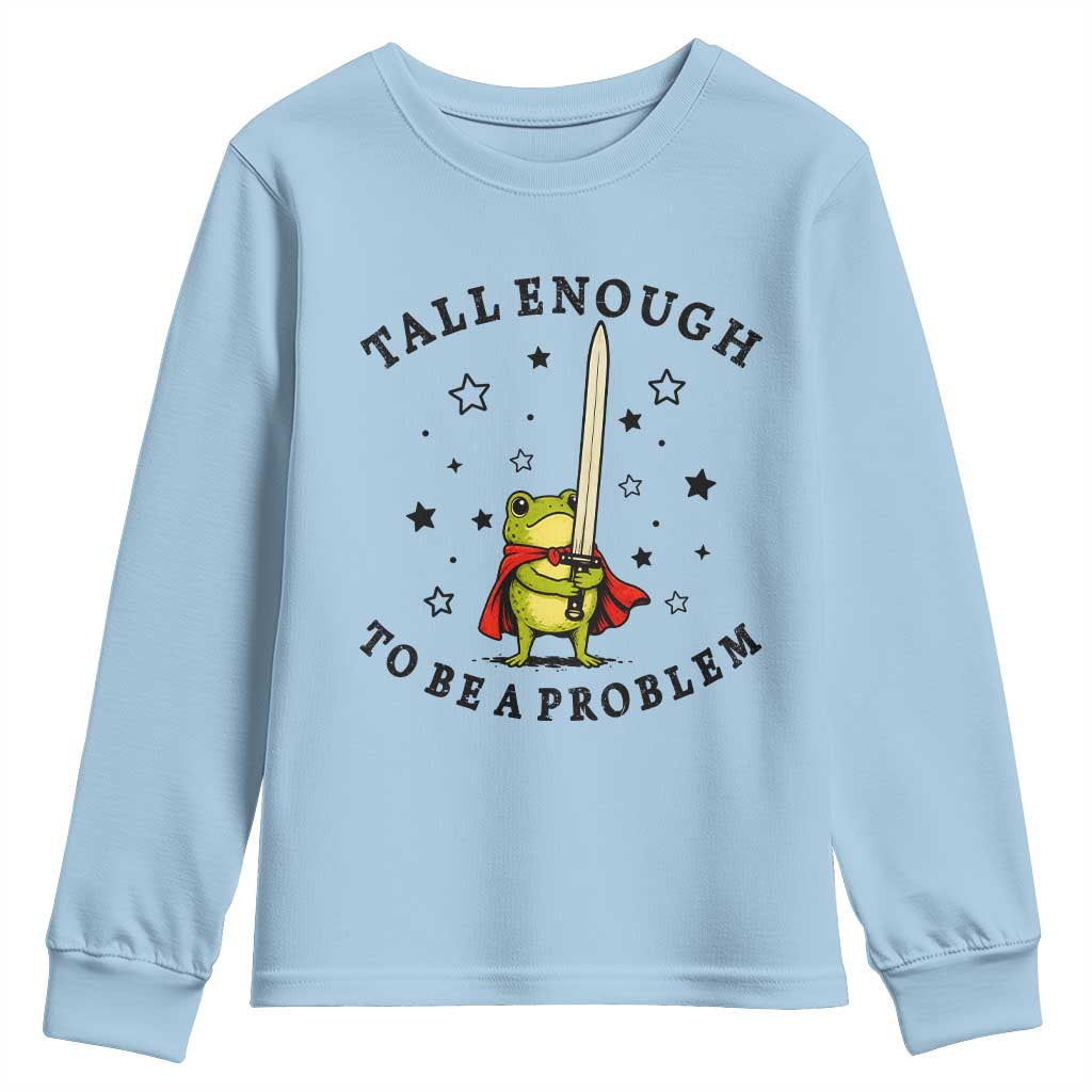 Funny Tall Enough To Be A Problem Youth Sweatshirt Frog Sword Knight Medieval Fantasy Gift TS12 Light Blue Print Your Wear