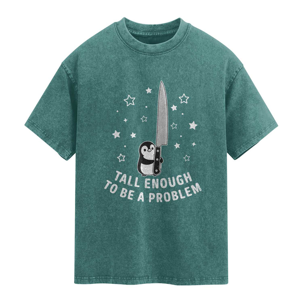 Funny Tall Enough To Be A Problem Washed Cotton T-Shirt Adorable Penguin Lover Gift