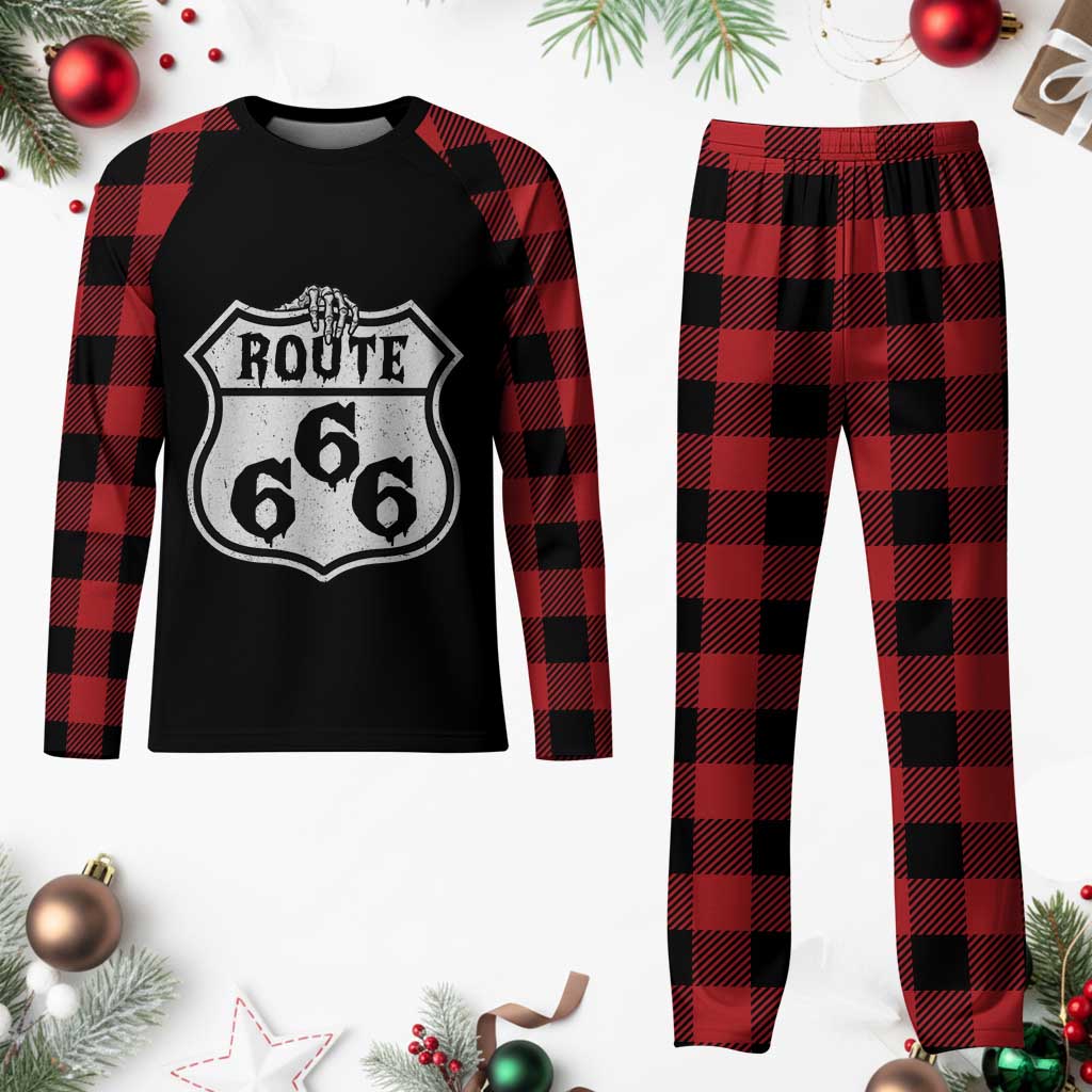 Spooky Halloween Route Highway 666 Plaid Pajama Set Dark Haunted Road Adventure