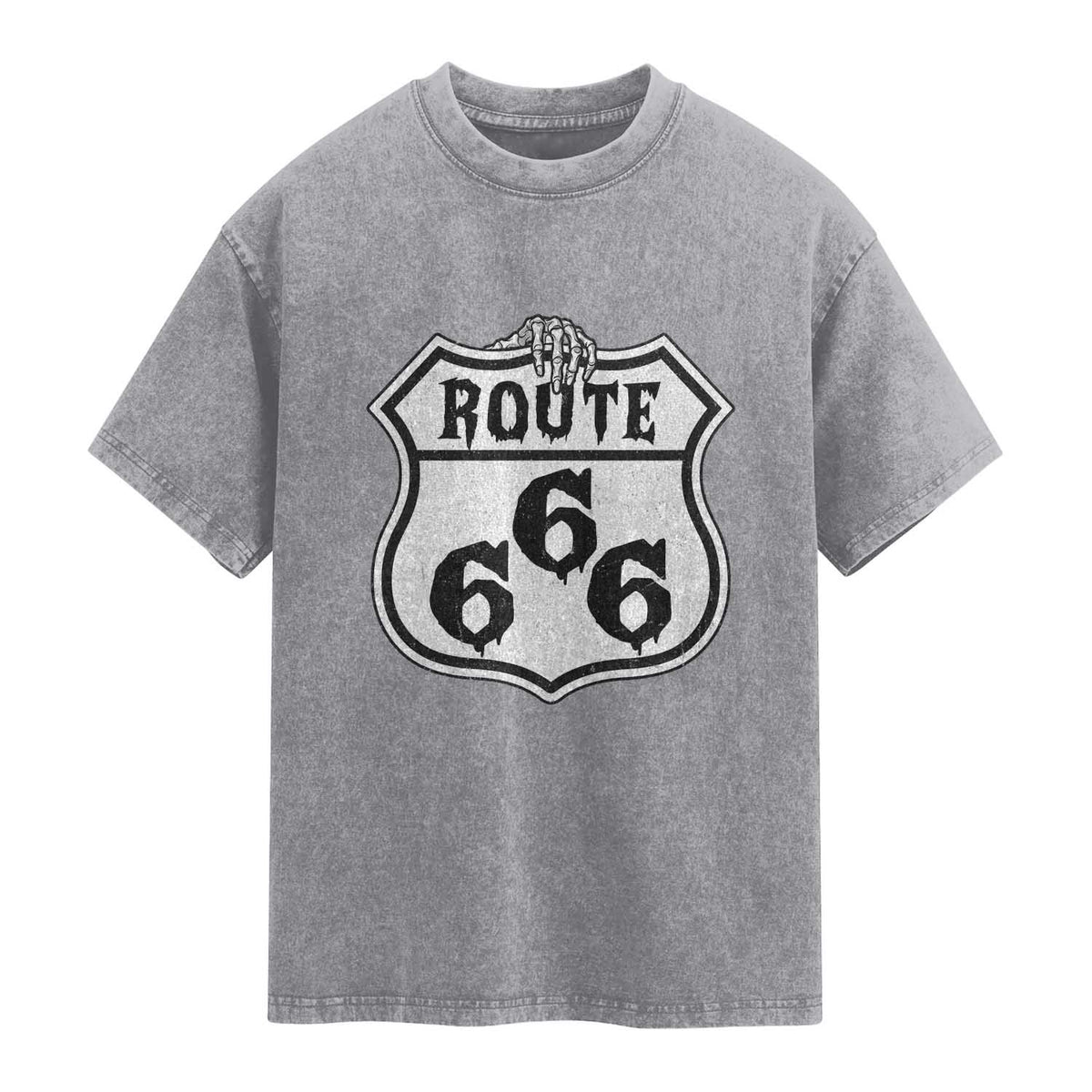 Spooky Halloween Route Highway 666 Washed Cotton T-Shirt Dark Haunted Road Adventure