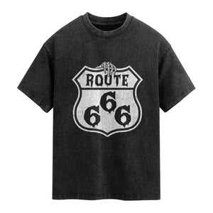 Spooky Halloween Route Highway 666 Washed Cotton T-Shirt Dark Haunted Road Adventure