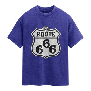 Spooky Halloween Route Highway 666 Washed Cotton T-Shirt Dark Haunted Road Adventure
