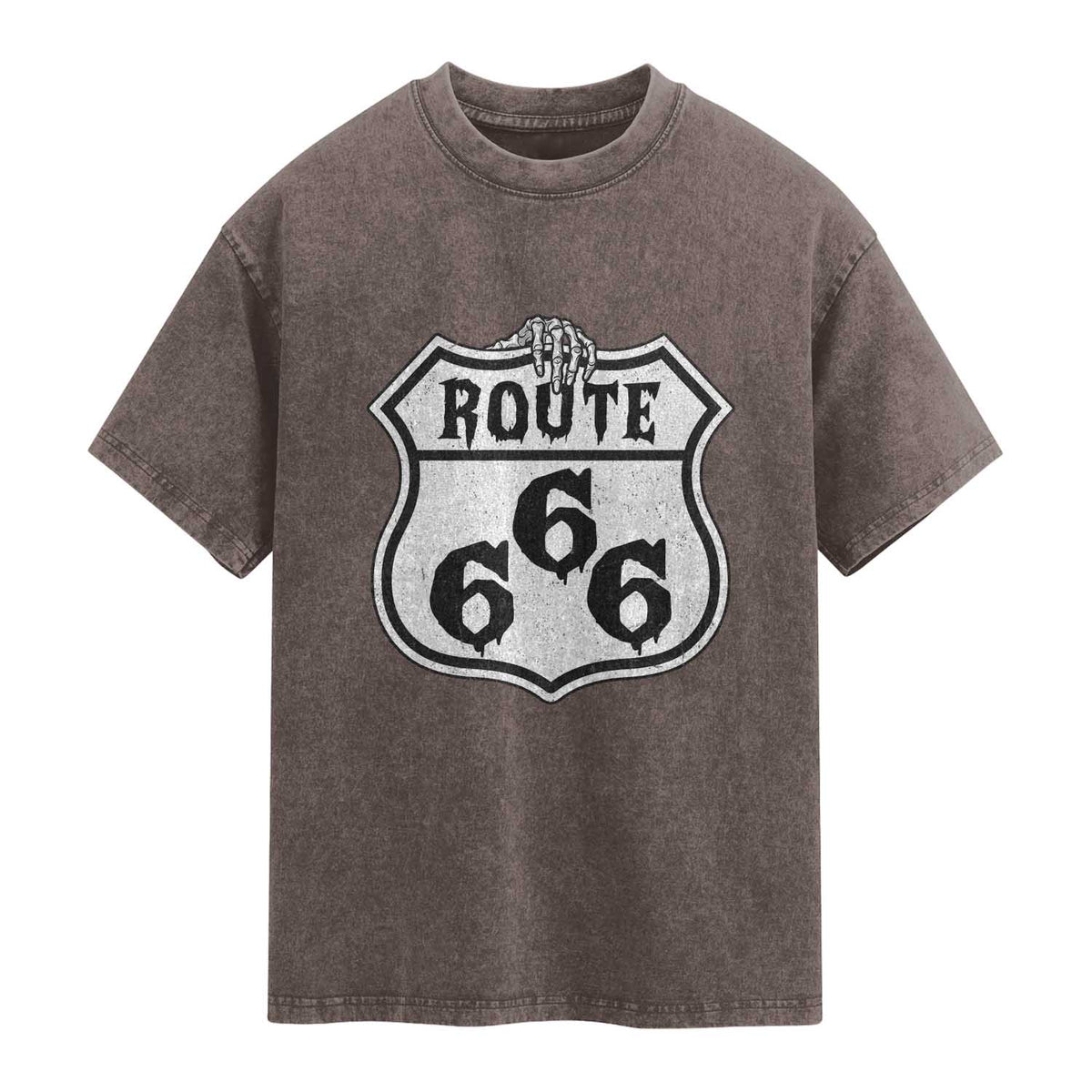 Spooky Halloween Route Highway 666 Washed Cotton T-Shirt Dark Haunted Road Adventure