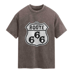 Spooky Halloween Route Highway 666 Washed Cotton T-Shirt Dark Haunted Road Adventure