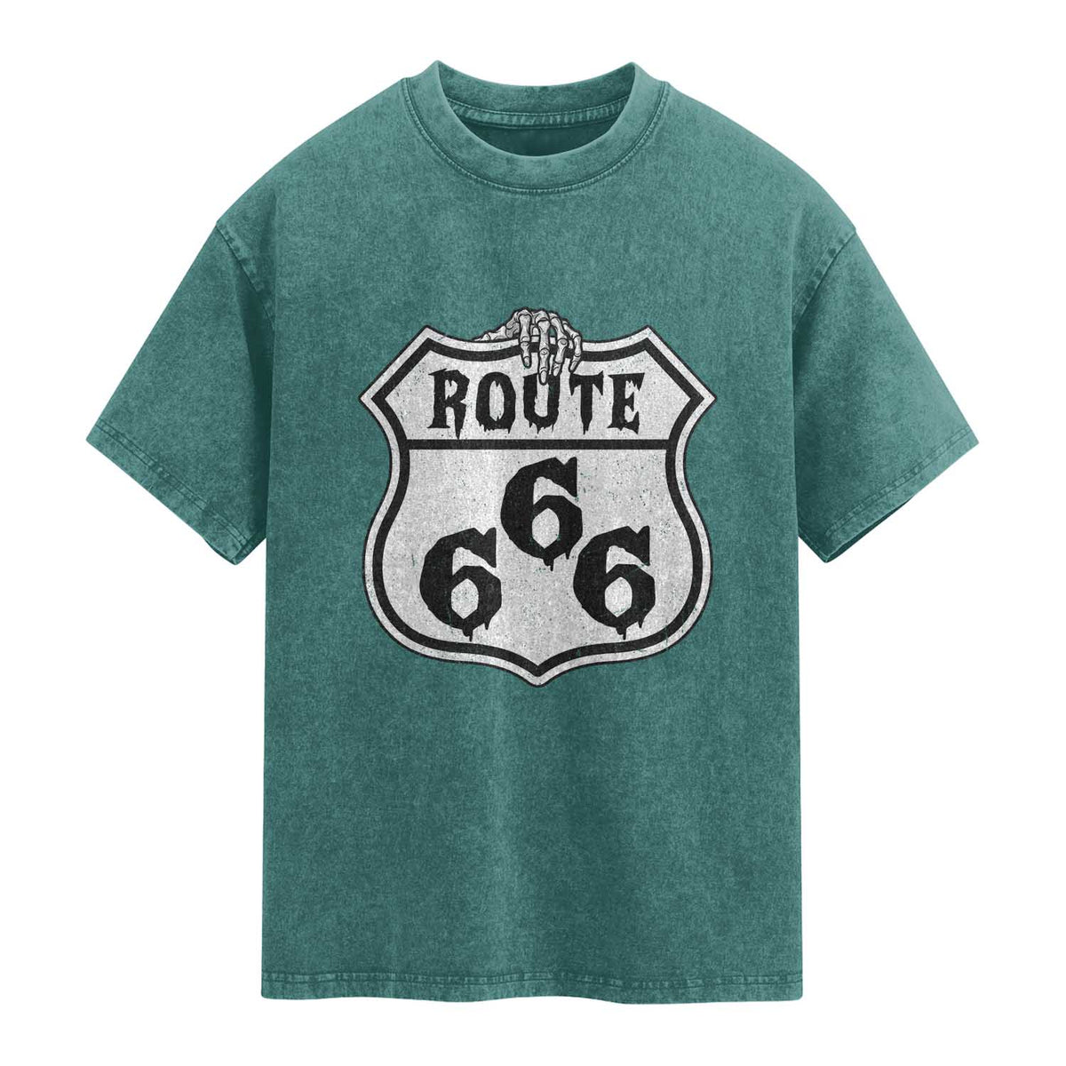 Spooky Halloween Route Highway 666 Washed Cotton T-Shirt Dark Haunted Road Adventure