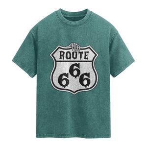 Spooky Halloween Route Highway 666 Washed Cotton T-Shirt Dark Haunted Road Adventure