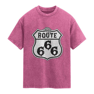 Spooky Halloween Route Highway 666 Washed Cotton T-Shirt Dark Haunted Road Adventure