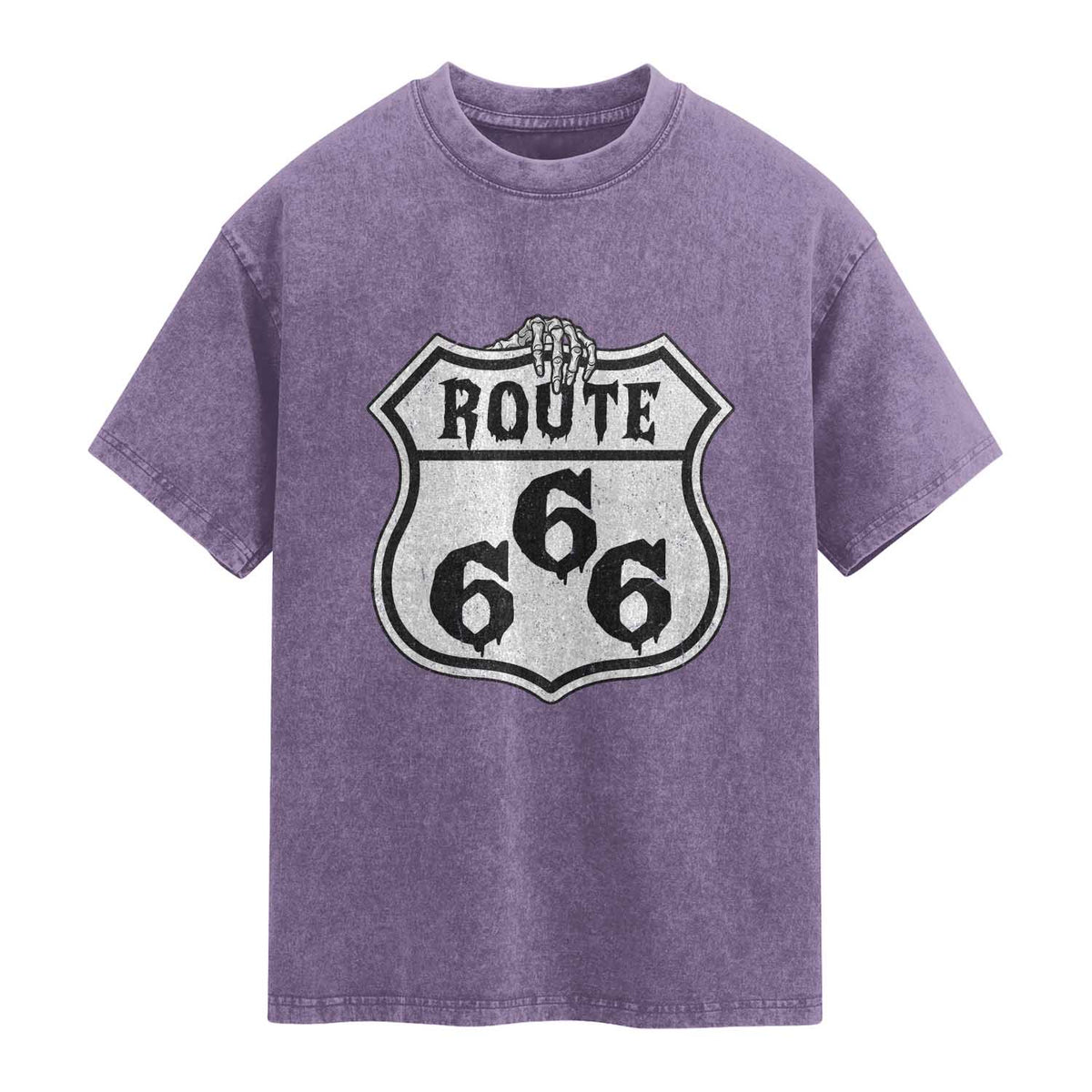 Spooky Halloween Route Highway 666 Washed Cotton T-Shirt Dark Haunted Road Adventure