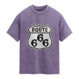 Spooky Halloween Route Highway 666 Washed Cotton T-Shirt Dark Haunted Road Adventure